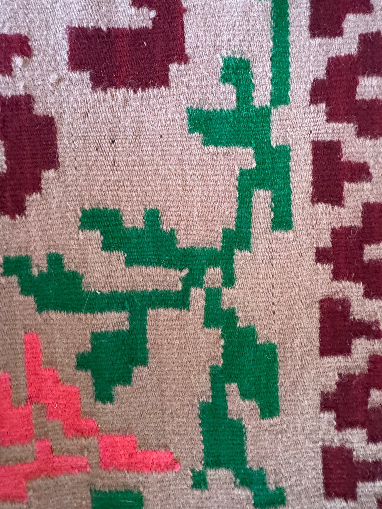 Vintage Beige Geometric Romanian Wool Rug, 185x148 cm, view 7