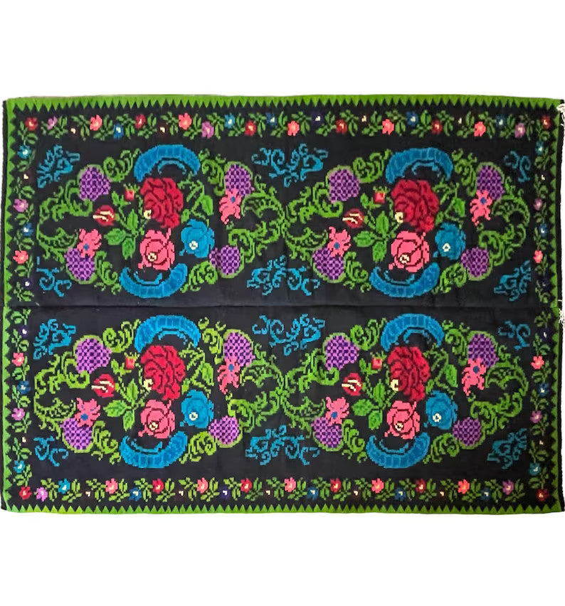 Vintage Black Floral Romanian Wool Rug, 270x175 cm