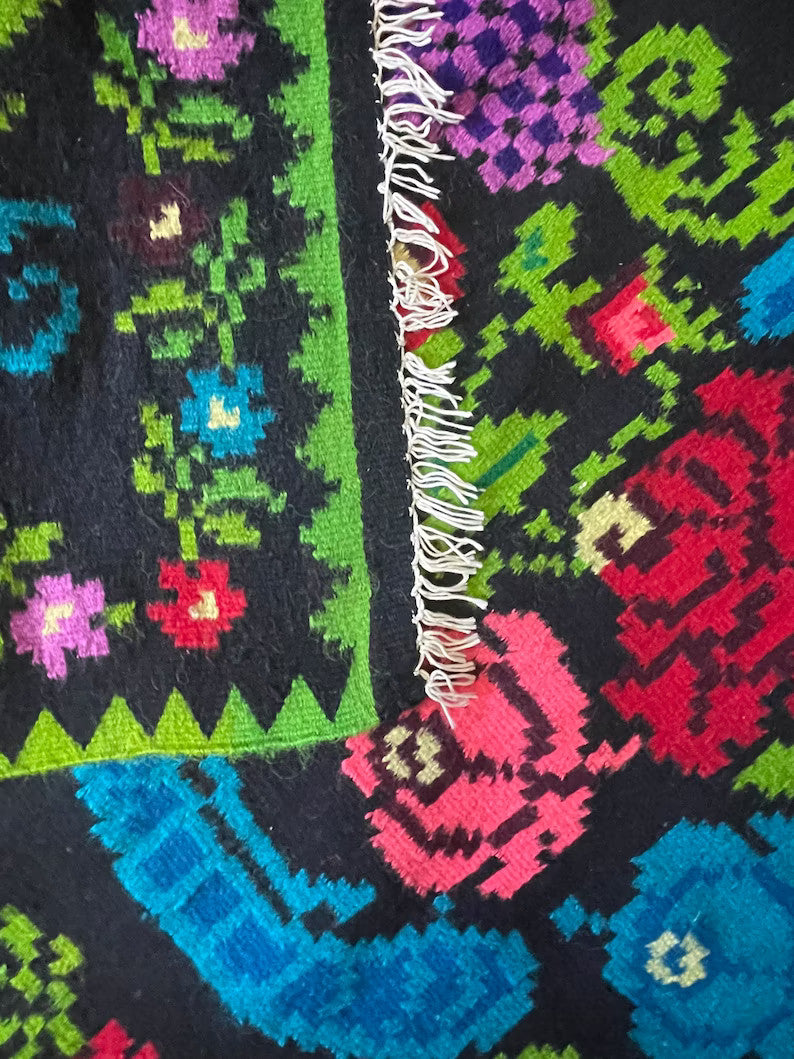 Vintage Black Floral Romanian Wool Rug, 270x175 cm, view 6