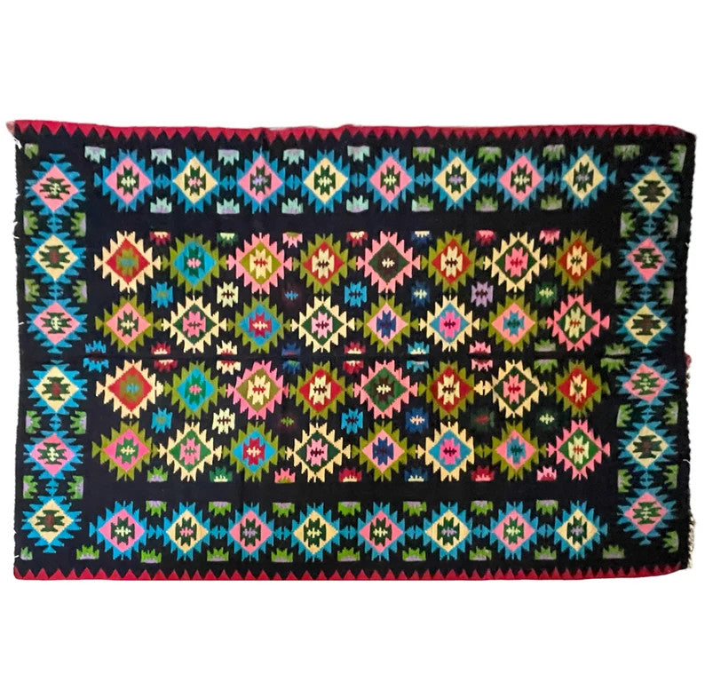 Vintage Geometric Romanian Wool Kilim Rug, 250x172 cm