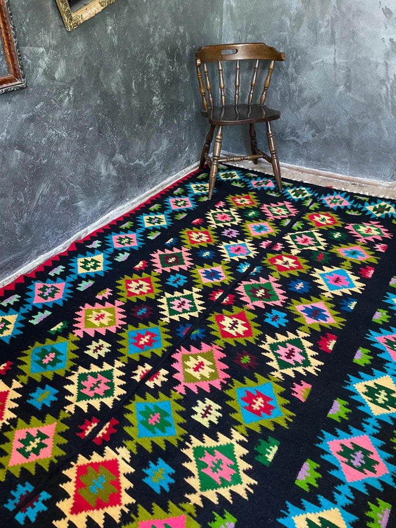 Vintage Geometric Romanian Wool Kilim Rug, 250x172 cm, view 2