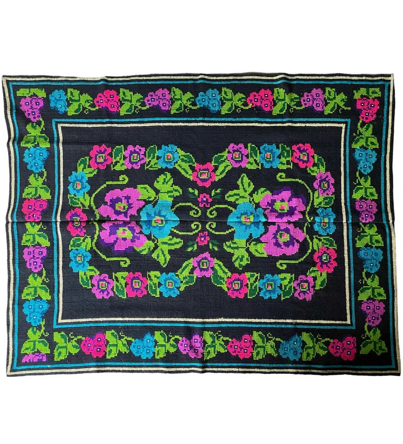 Vintage Pink & Blue Floral Romanian Wool Rug, 201x150 cm, view 2