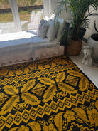 Handwoven Mustard & Black Floral Romanian Rug, 175x140 cm, view 13