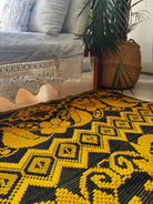 Handwoven Mustard & Black Floral Romanian Rug, 175x140 cm, view 4