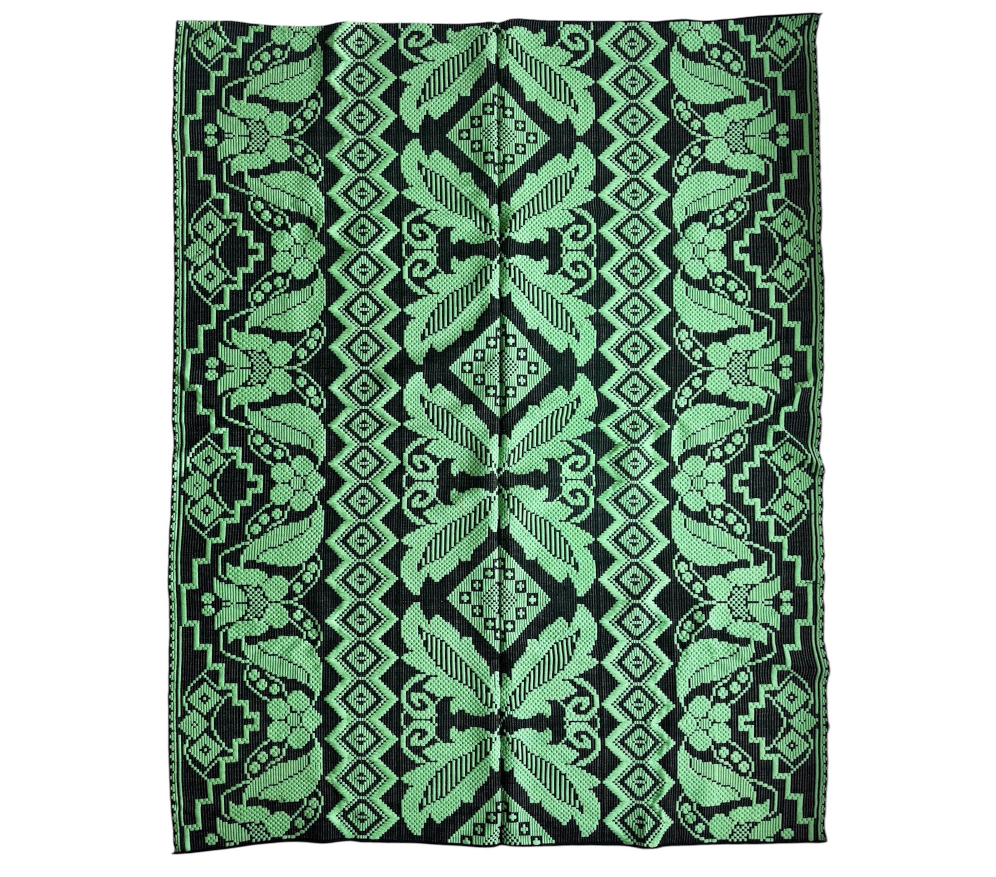Handwoven Green & Black Floral Romanian Rug, 185x140 cm