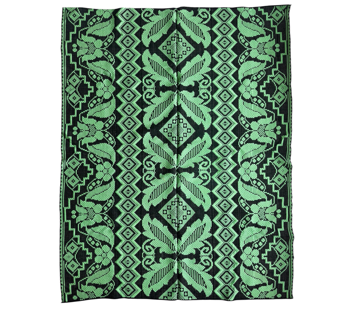 Handwoven Green & Black Floral Romanian Rug, 185x140 cm