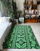 Handwoven Green & Black Floral Romanian Rug, 185x140 cm, view 2