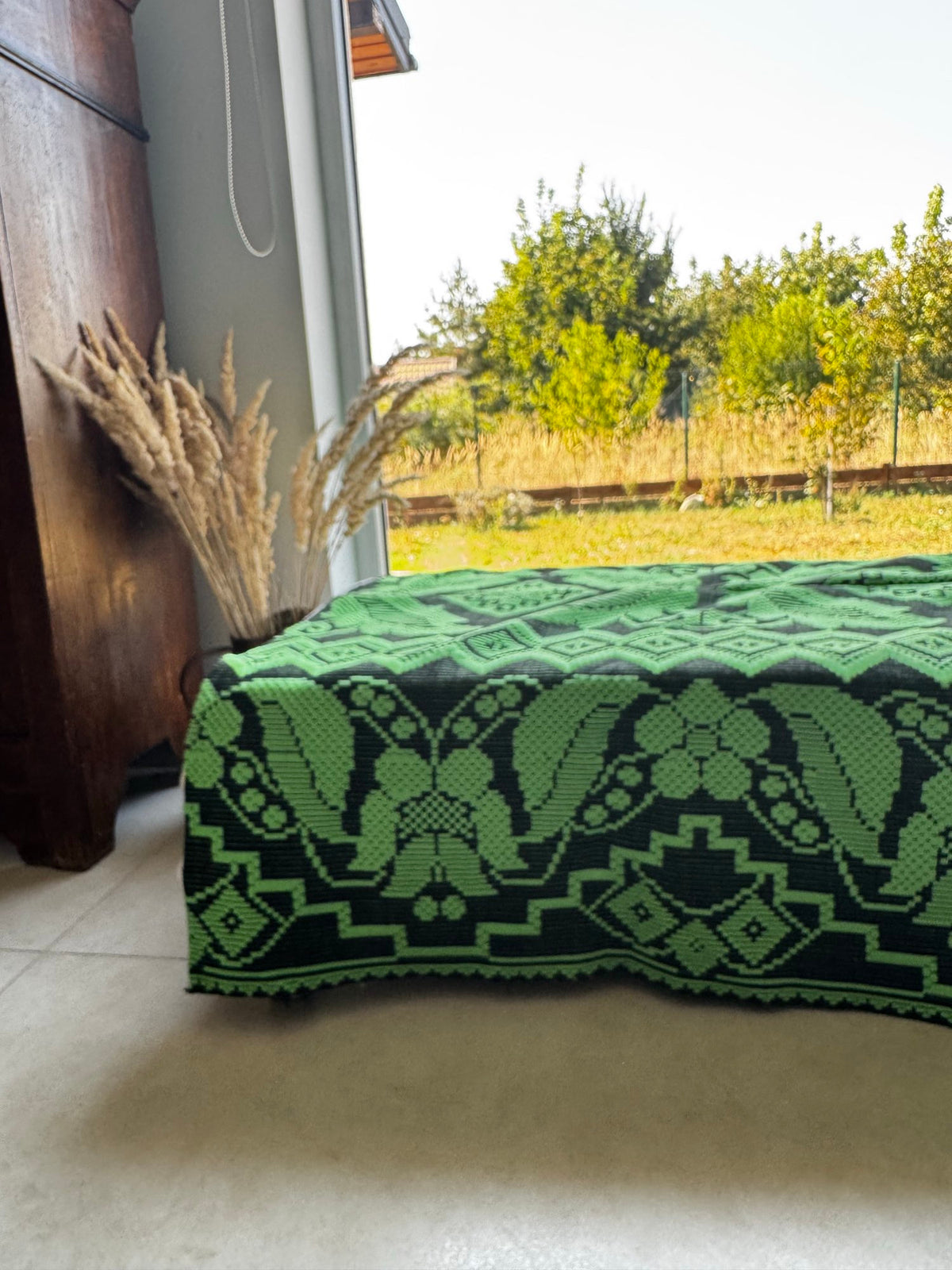 Handwoven Green & Black Floral Romanian Rug, 185x140 cm, view 4