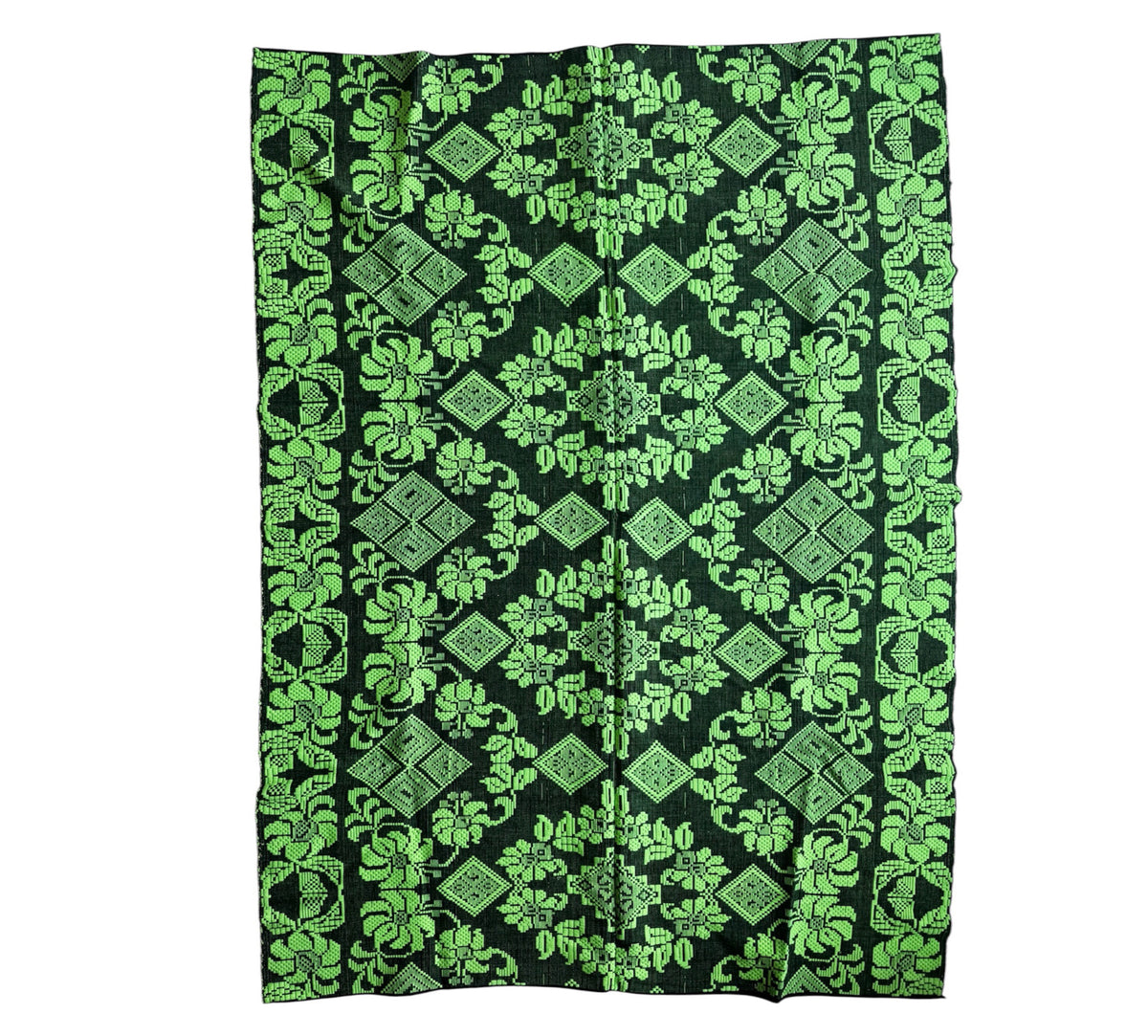 Handwoven Neon Green Floral Romanian Rug, 205x130 cm