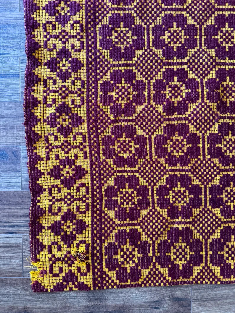 Vintage Brown Geometric Romanian Wool Rug, 197x148 cm, view 10