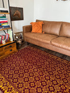 Vintage Brown Geometric Romanian Wool Rug, 197x148 cm, view 2