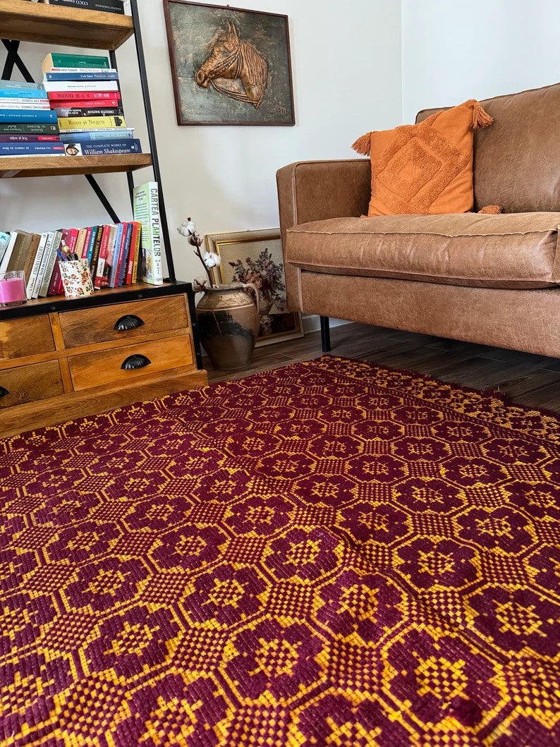 Vintage Brown Geometric Romanian Wool Rug, 197x148 cm, view 4