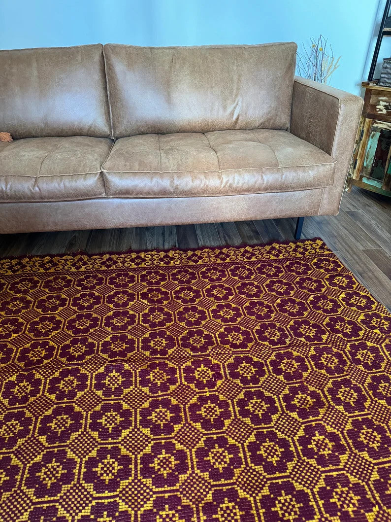 Vintage Brown Geometric Romanian Wool Rug, 197x148 cm, view 5
