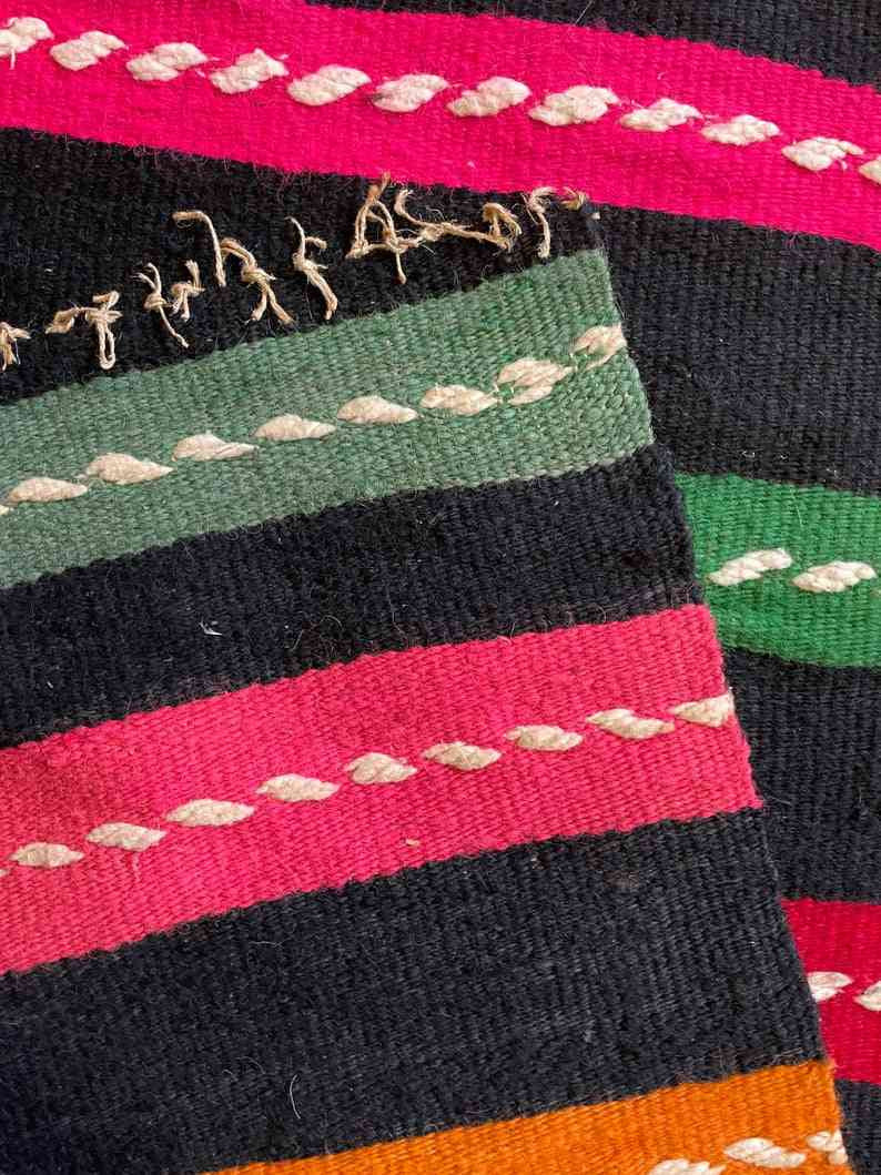 Vintage Black Striped Romanian Wool Rug, 208x152 cm, view 6