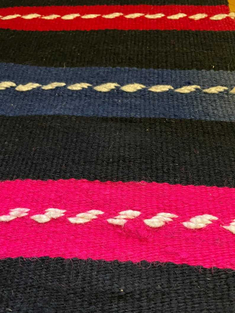 Vintage Black Striped Romanian Wool Rug, 208x152 cm, view 7