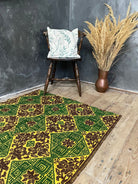 Handwoven Green Floral Romanian Wool Rug, 183x113 cm, view 2