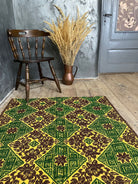 Handwoven Green Floral Romanian Wool Rug, 183x113 cm, view 3