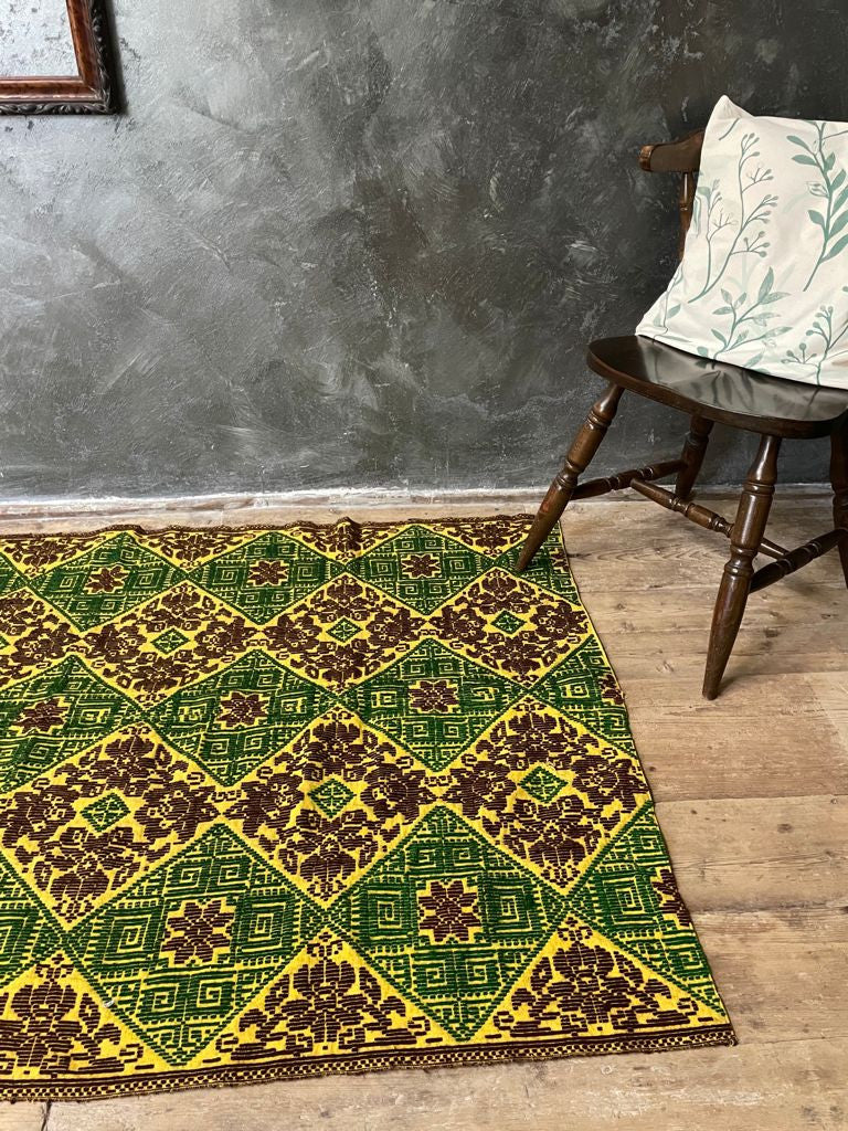 Handwoven Green Floral Romanian Wool Rug, 183x113 cm, view 6