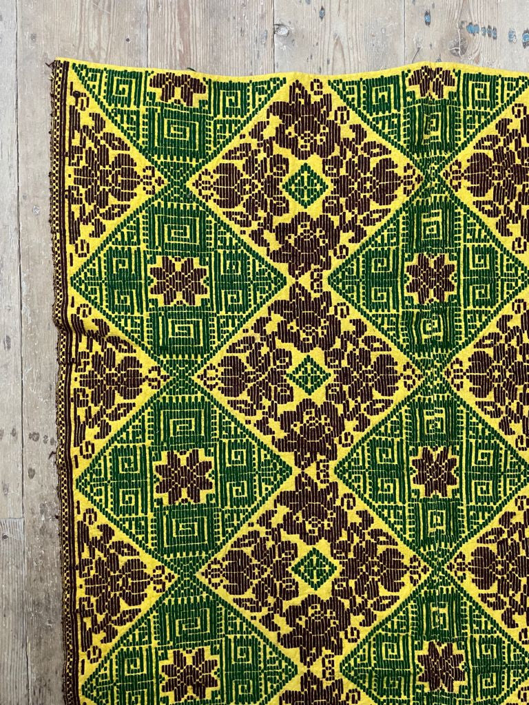 Handwoven Green Floral Romanian Wool Rug, 183x113 cm, view 7