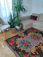 Handwoven Lavender Floral Romanian Wool Rug, 186x146 cm, view 3