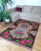 Handwoven Lavender Floral Romanian Wool Rug, 186x146 cm, view 7