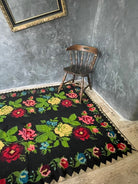 Handwoven Black Floral Romanian Wool Rug, 205x156 cm, view 4
