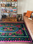 Handwoven Green Floral Romanian Wool Rug, 220x160 cm, view 2