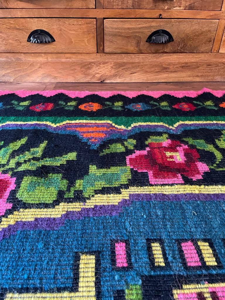 Handwoven Green Floral Romanian Wool Rug, 220x160 cm, view 5