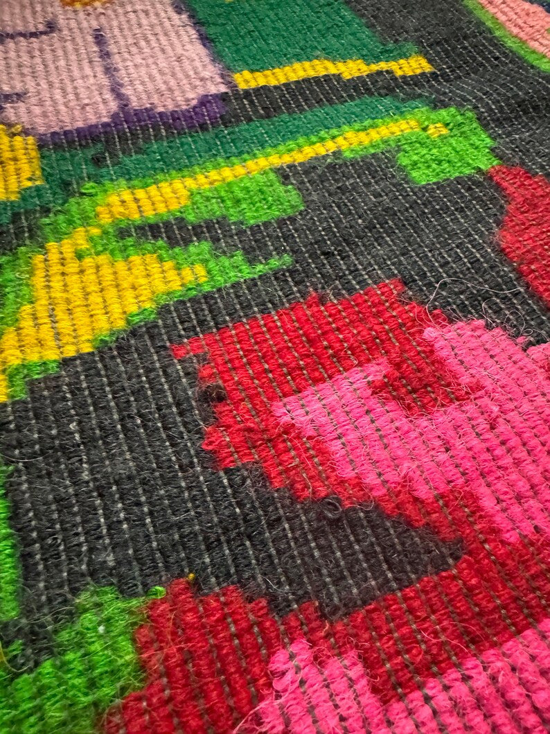 Handwoven Black Floral Romanian Wool Rug, 223x158 cm, view 4