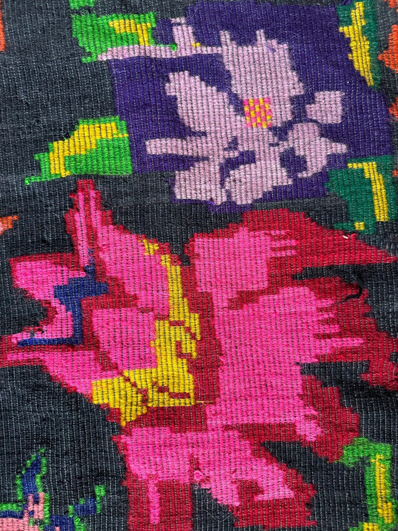 Handwoven Black Floral Romanian Wool Rug, 223x158 cm, view 5