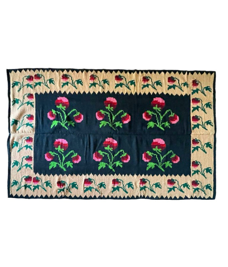 Handwoven Floral Romanian Wool Rug, 225x167 cm