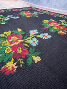 Handwoven Black Floral Romanian Wool Rug, 233x146 cm, view 5