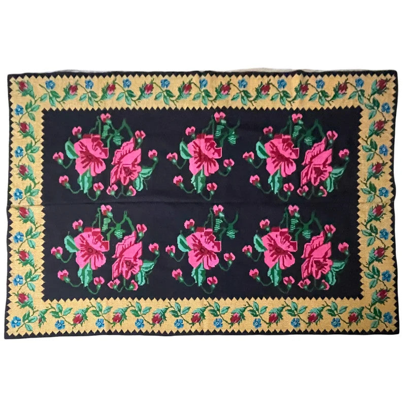 Handwoven Floral Romanian Wool Rug, 242x154 cm