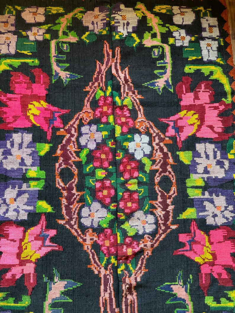 Handwoven Black Floral Romanian Wool Rug, 242x156 cm, view 6