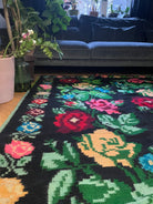 Handwoven Black Floral Romanian Wool Rug, 242x168 cm, view 4