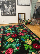 Handwoven Black Floral Romanian Wool Rug, 242x168 cm, view 5