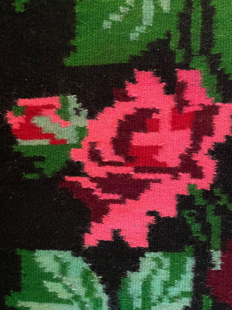 Handwoven Black Floral Romanian Wool Rug, 242x168 cm, view 7