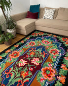 Handwoven Blue Floral Romanian Wool Rug, 318x165 cm, view 2