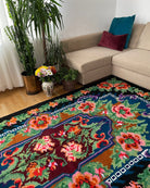 Handwoven Blue Floral Romanian Wool Rug, 318x165 cm, view 5