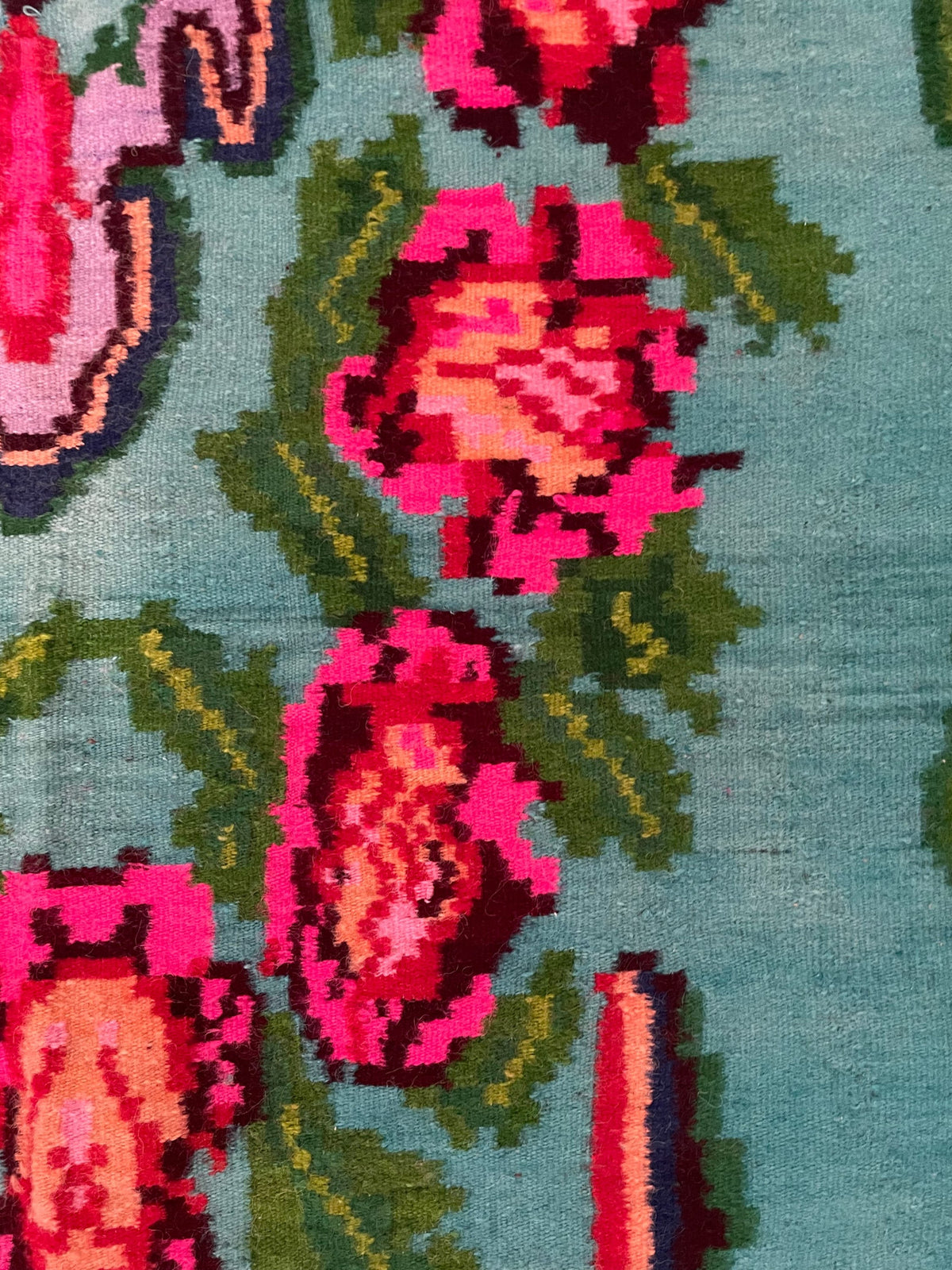 Handwoven Turquoise Floral Romanian Wool Rug, 380x175 cm, view 10