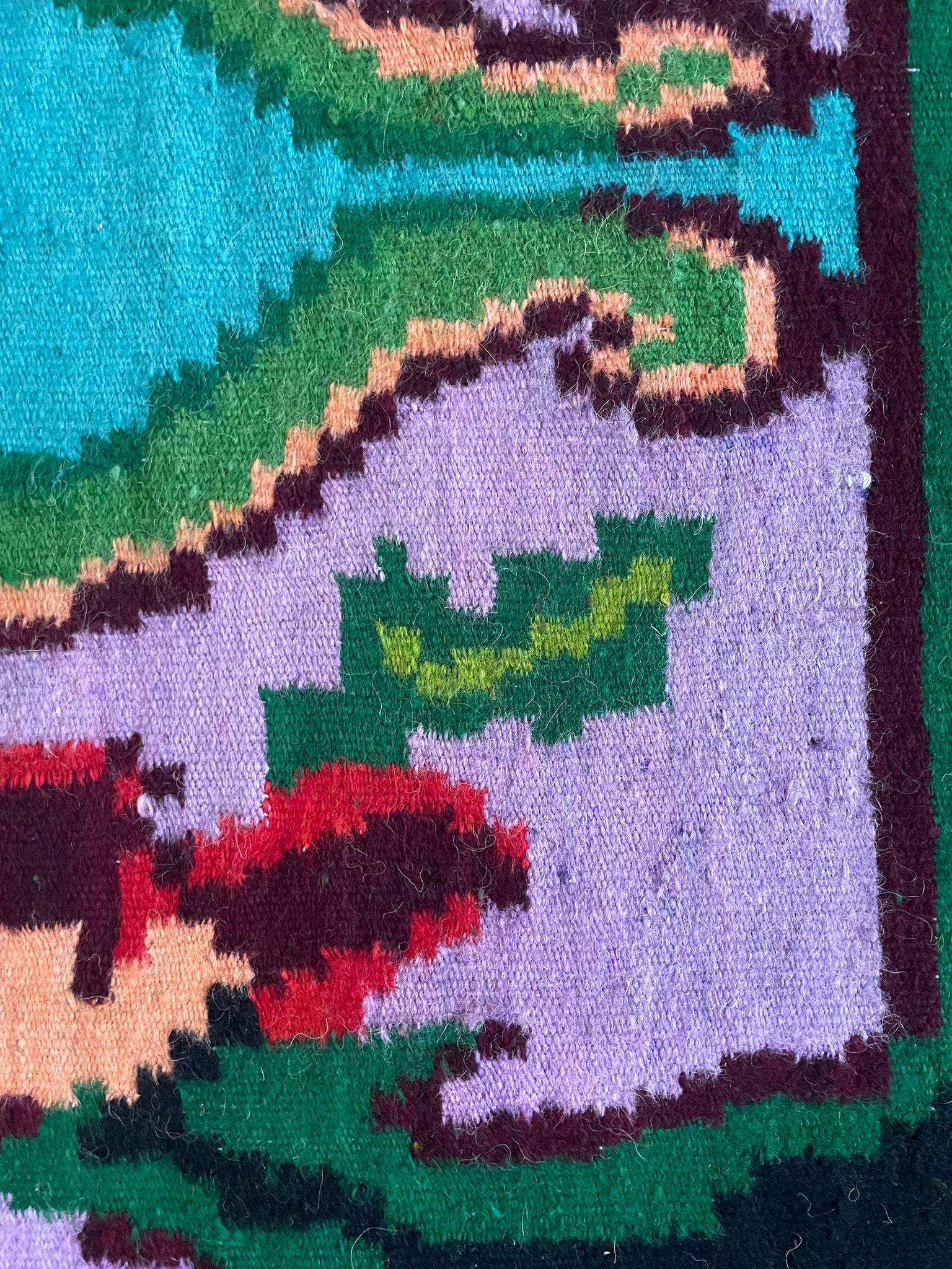 Handwoven Turquoise Floral Romanian Wool Rug, 380x175 cm, view 6