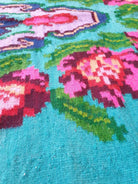 Handwoven Turquoise Floral Romanian Wool Rug, 380x175 cm, view 9