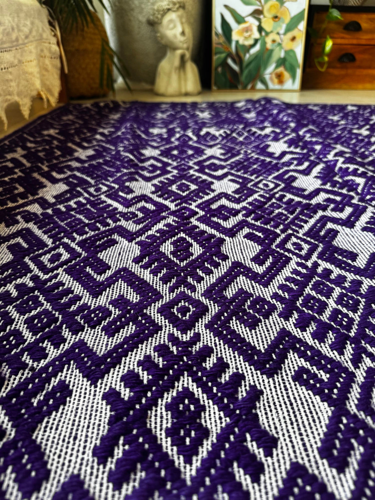 Handwoven Purple Geometric Romanian Wool Rug, 190x135 cm, view 11