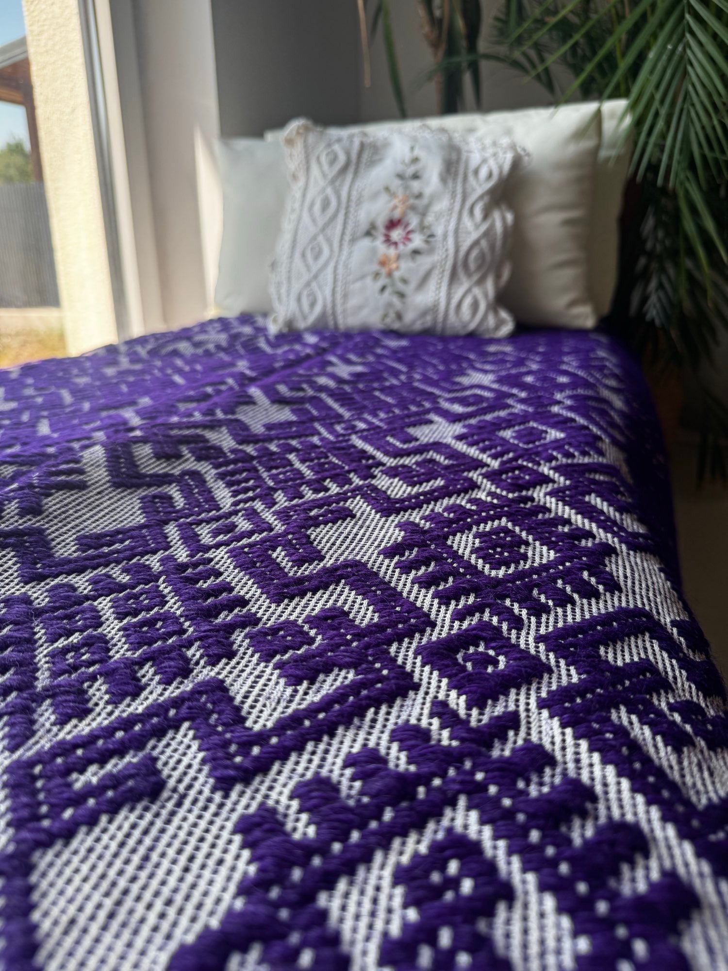 Handwoven Purple Geometric Romanian Wool Rug, 190x135 cm, view 12