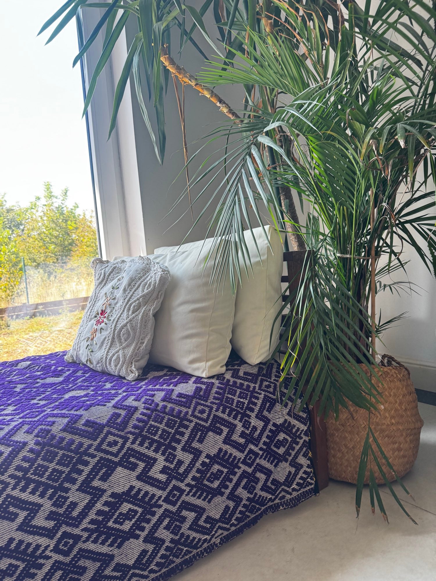 Handwoven Purple Geometric Romanian Wool Rug, 190x135 cm, view 15