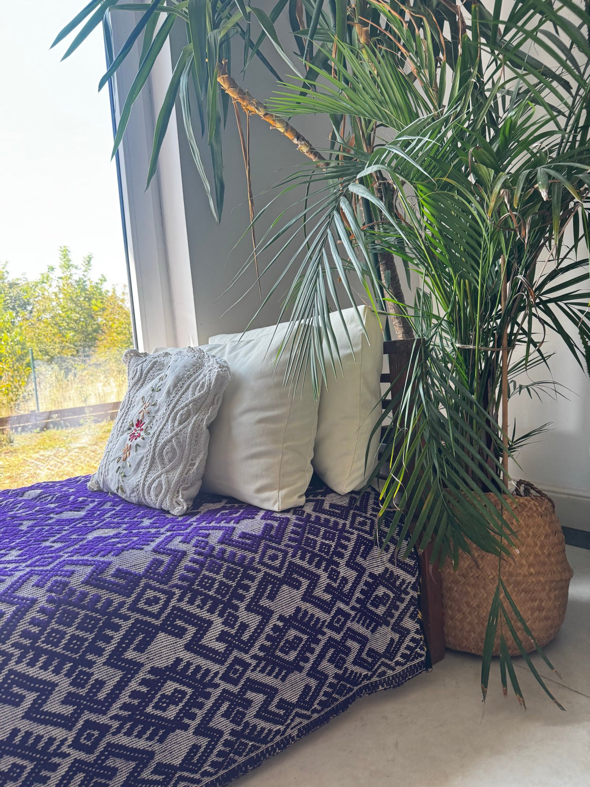 Handwoven Purple Geometric Romanian Wool Rug, 190x135 cm, view 15