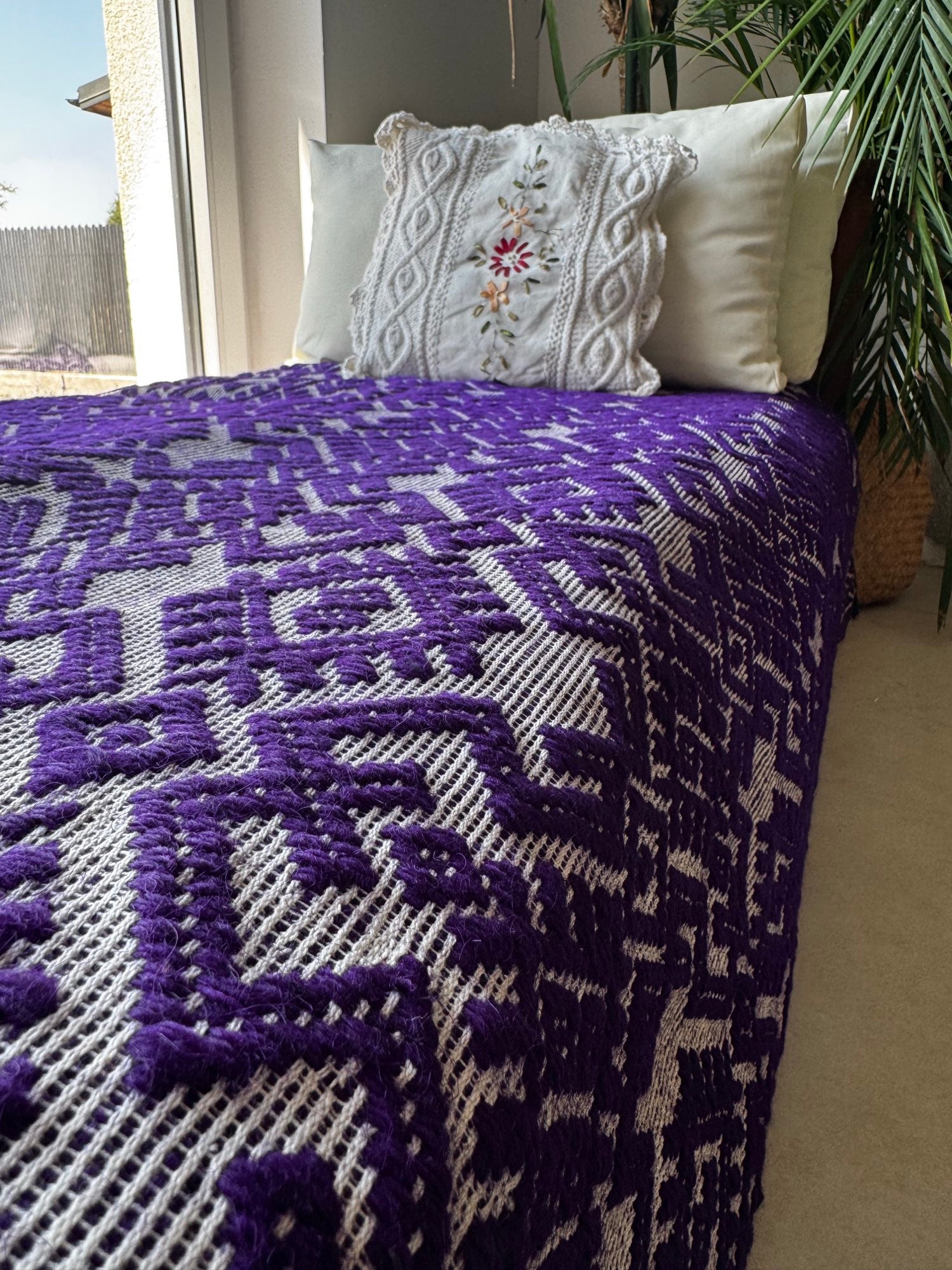 Handwoven Purple Geometric Romanian Wool Rug, 190x135 cm, view 6