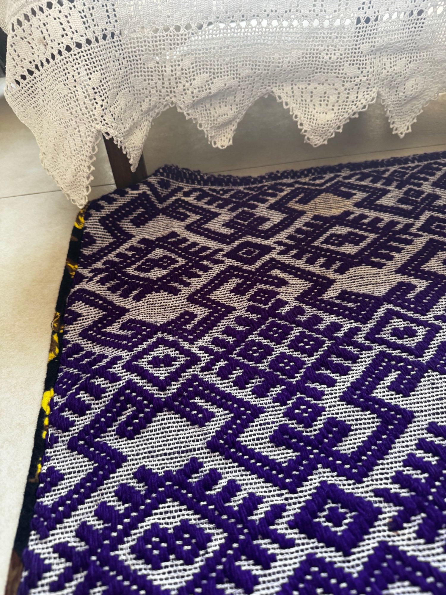 Handwoven Purple Geometric Romanian Wool Rug, 190x135 cm, view 7
