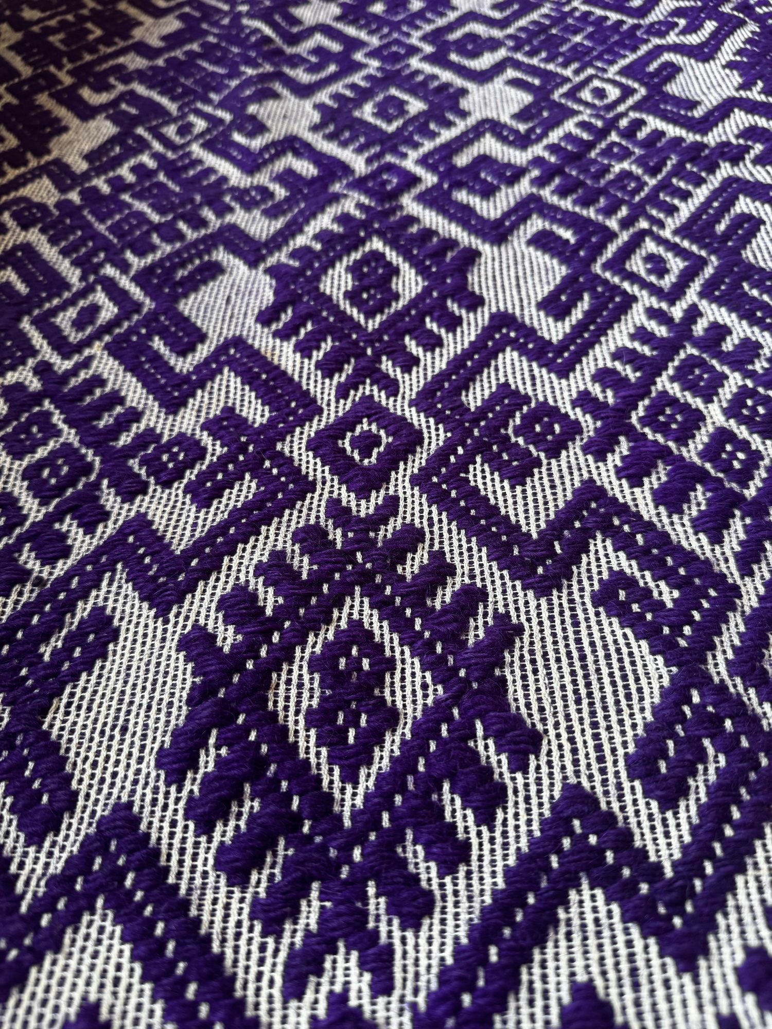 Handwoven Purple Geometric Romanian Wool Rug, 190x135 cm, view 8
