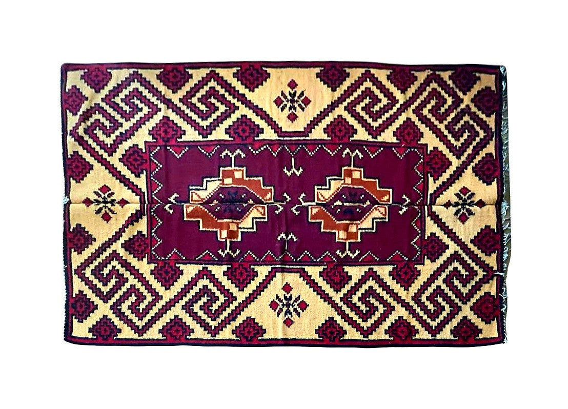 Handwoven Geometric Romanian Wool Rug, 246x163 cm, view 9